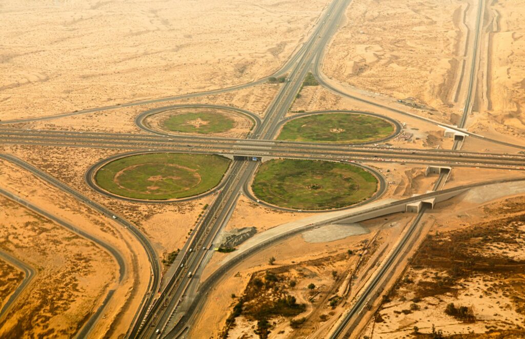 Dubai highways with cars in the desert